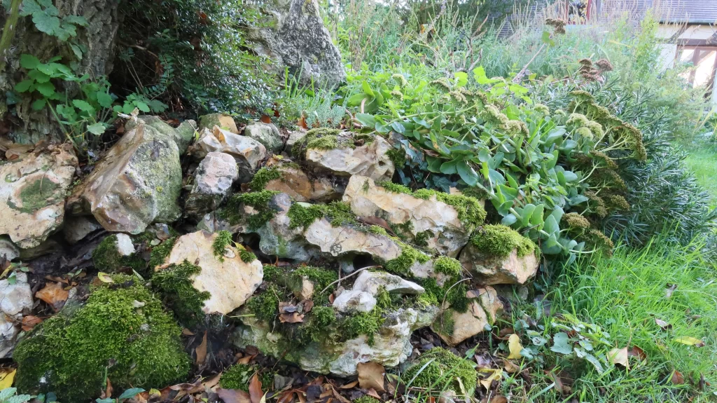 Tas de pierres au jardin pour créer un abri