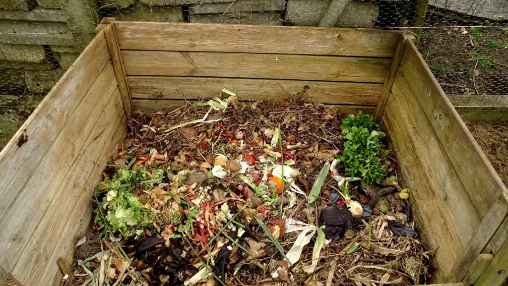 bac à compost avec déchets de cuisine